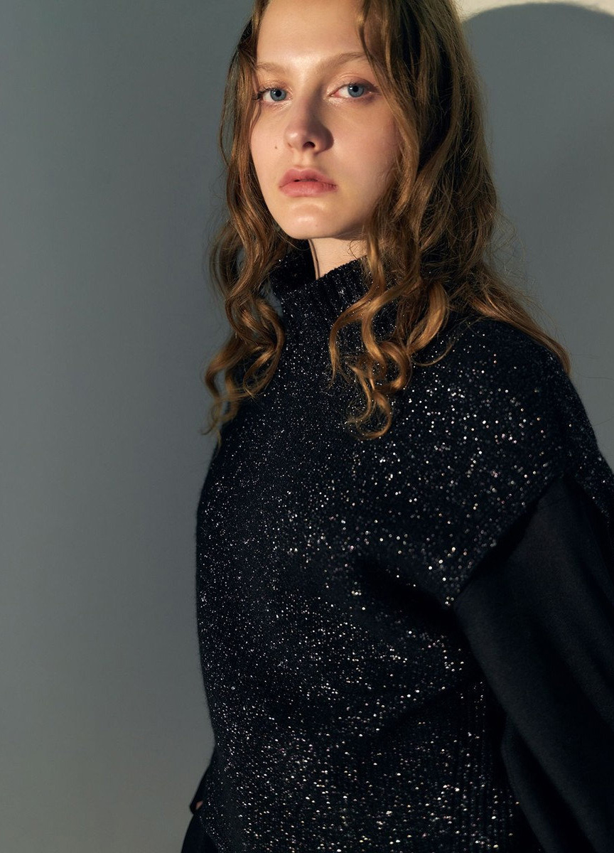 混毛金蔥高領針織背心